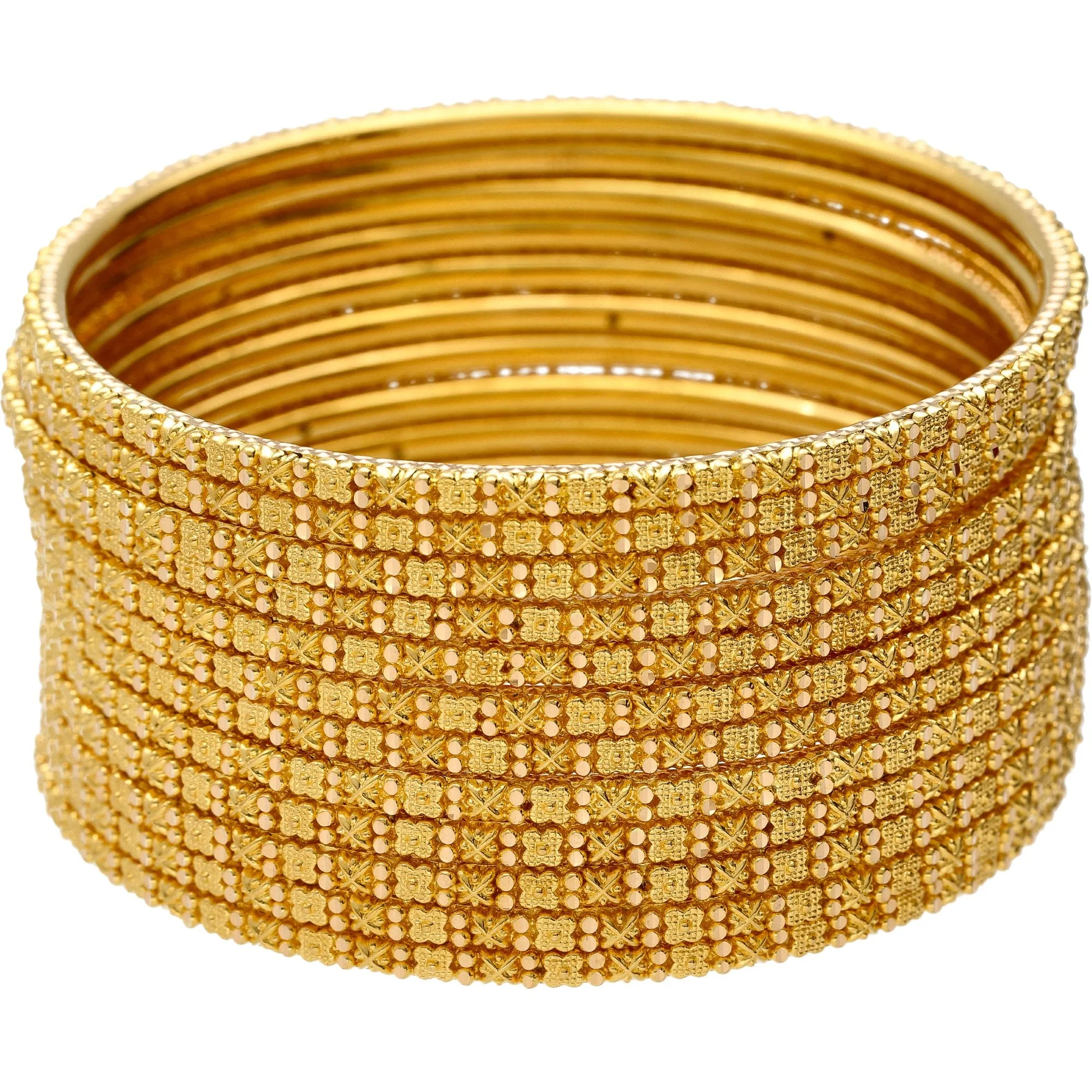 22K Gold Thin Beaded Filigree Bangle Set of 12