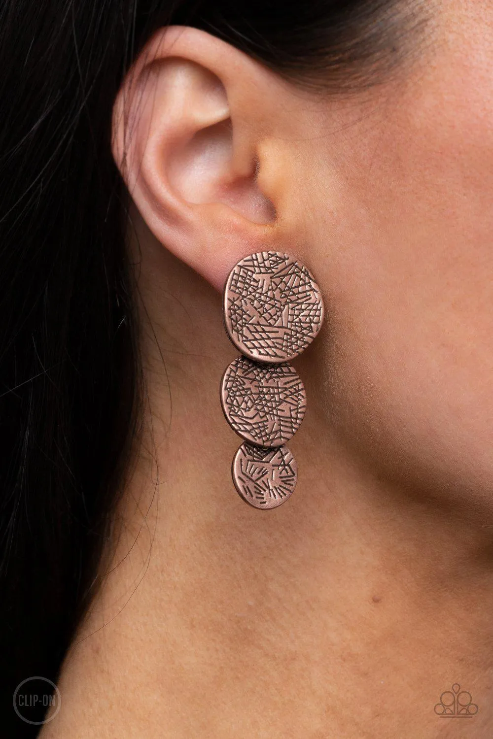 Ancient Antiquity Copper Clip-On Earrings - Paparazzi Accessories