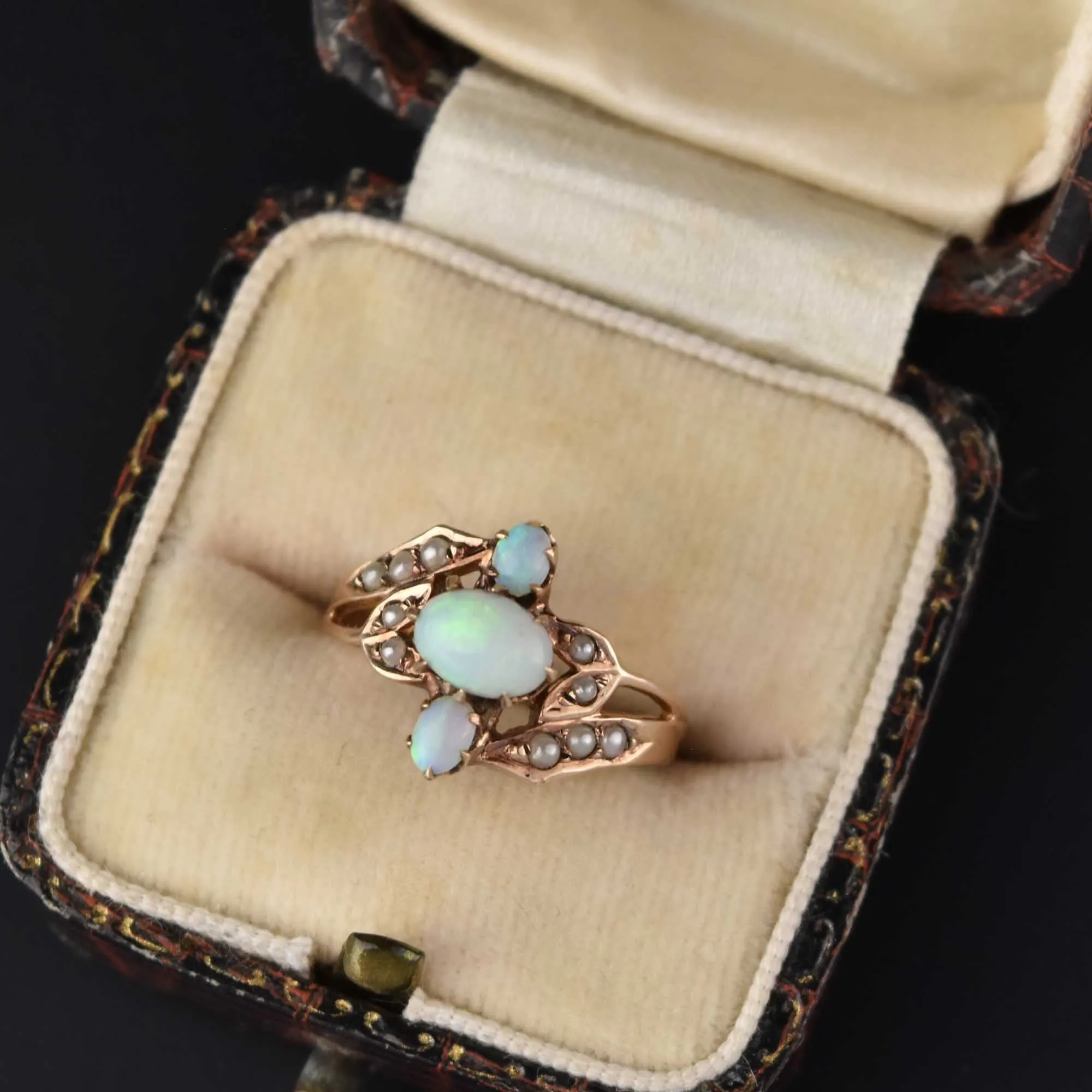 Antique Victorian Opal Seed Pearl Ring