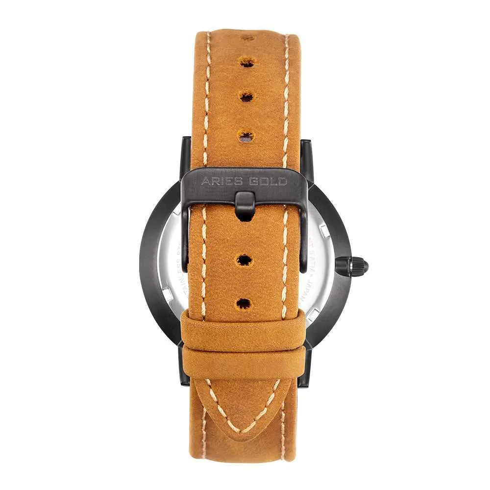 ARIES GOLD URBAN SANTOS G 1022 BK-BEI BROWN LEATHER STRAP MEN'S WATCH