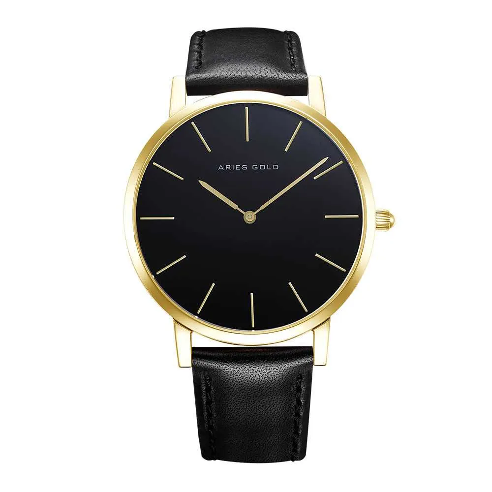 ARIES GOLD URBAN SANTOS G 1022 G-BK BLACK LEATHER STRAP MEN'S WATCH