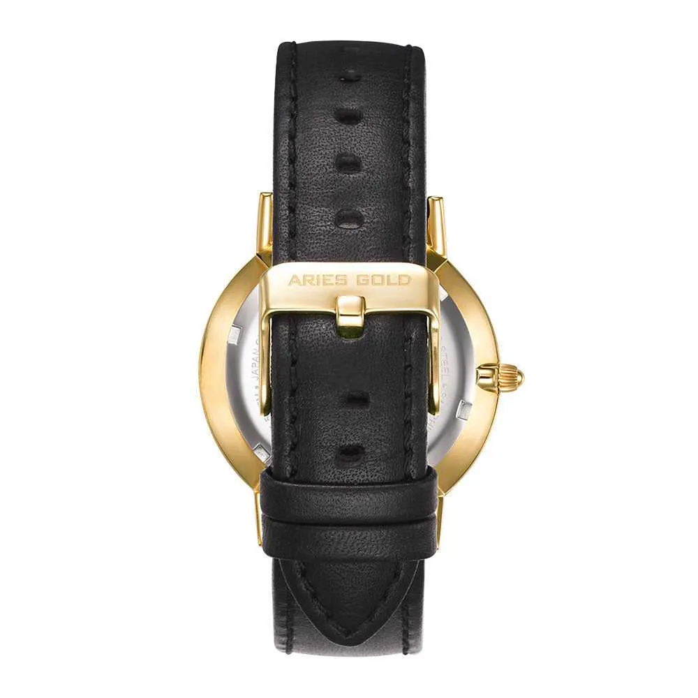 ARIES GOLD URBAN SANTOS G 1022 G-BK BLACK LEATHER STRAP MEN'S WATCH