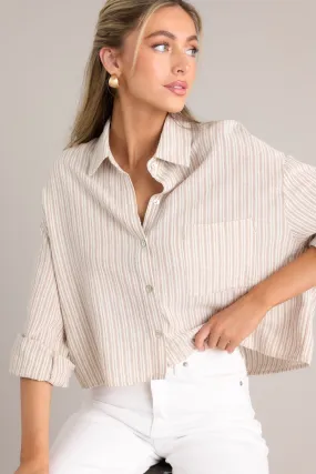 Beyond Boundaries Tan Stripe Button Front Top