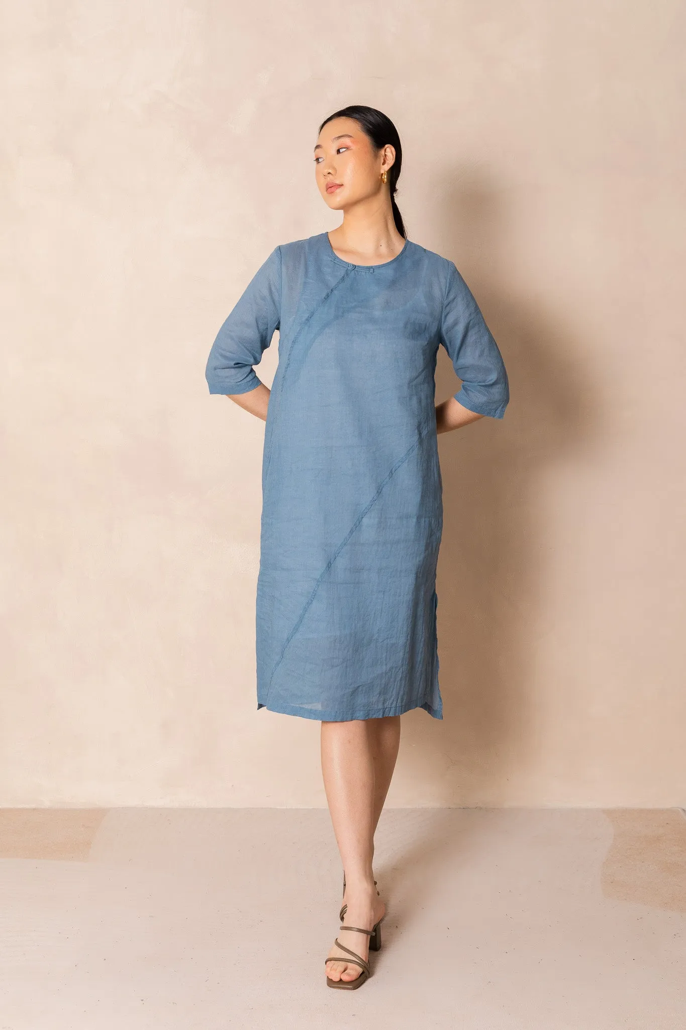 Blue Ramie Cheongsam Dress