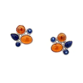 Blue Sapphire, Lapis, Madeira Citrine Silver Post Earrings