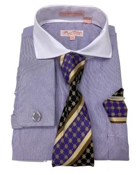 Bruno Conte Two Tone Regular Fit Dress Shirt Combo - Lavender/White