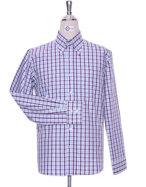 Button Down Shirt - Purple And Light Sky Windowpane Check Shirt