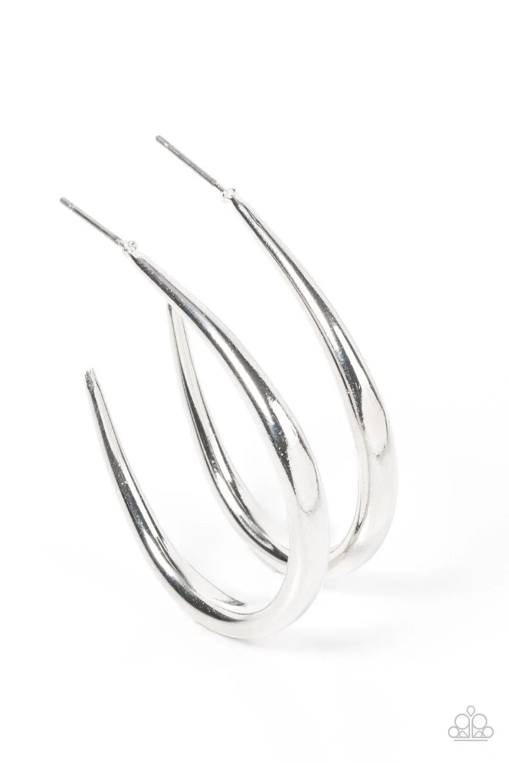 CURVE Your Appetite Silver Hoop Earrings - Paparazzi Accessories