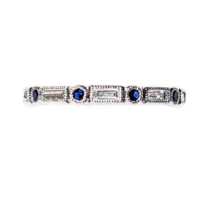 Fine Sapphire and Diamond Platinum Band