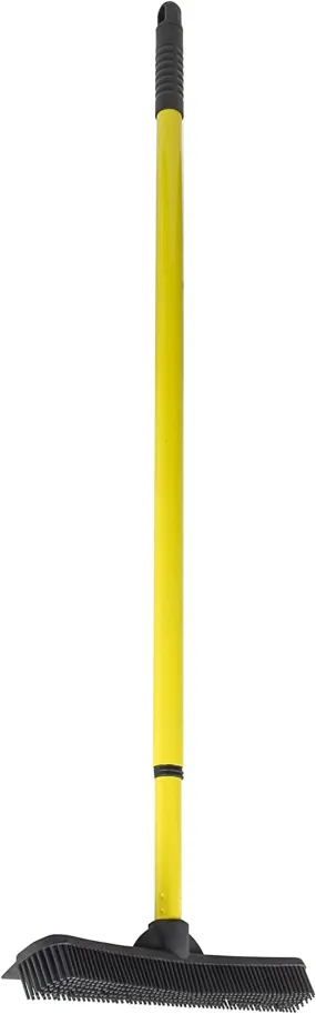 FURemover Pet Hair Remover Carpet Rake - Rubber Broom for Pet Hair Removal Tool with Squeegee & Telescoping Handle Extends from 3-5' Black & Yellow