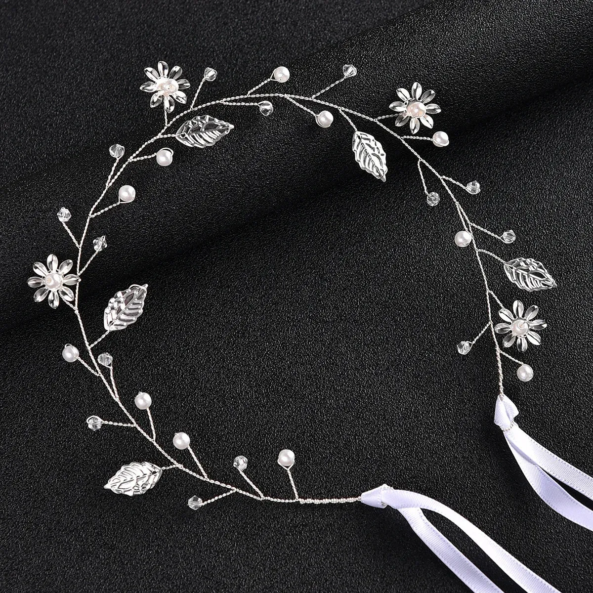 GETNOIVAS Bridal Gold/Silver Color Flower Ribbon Hairband Headband Women Headpiece Tiara Wedding Bridal Hair Jewelry Accessories