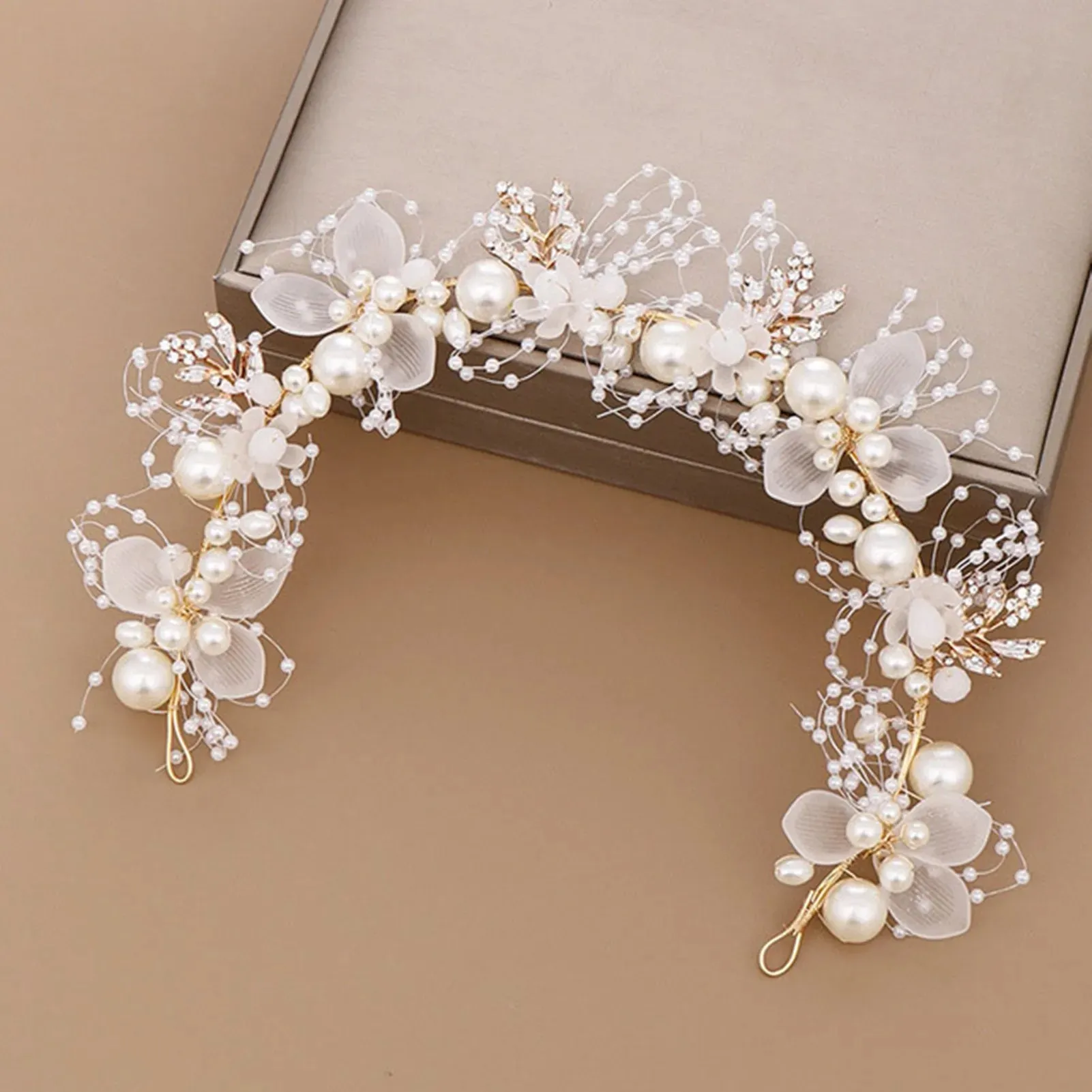 GETNOIVAS Bridal Gold/Silver Color Flower Ribbon Hairband Headband Women Headpiece Tiara Wedding Bridal Hair Jewelry Accessories