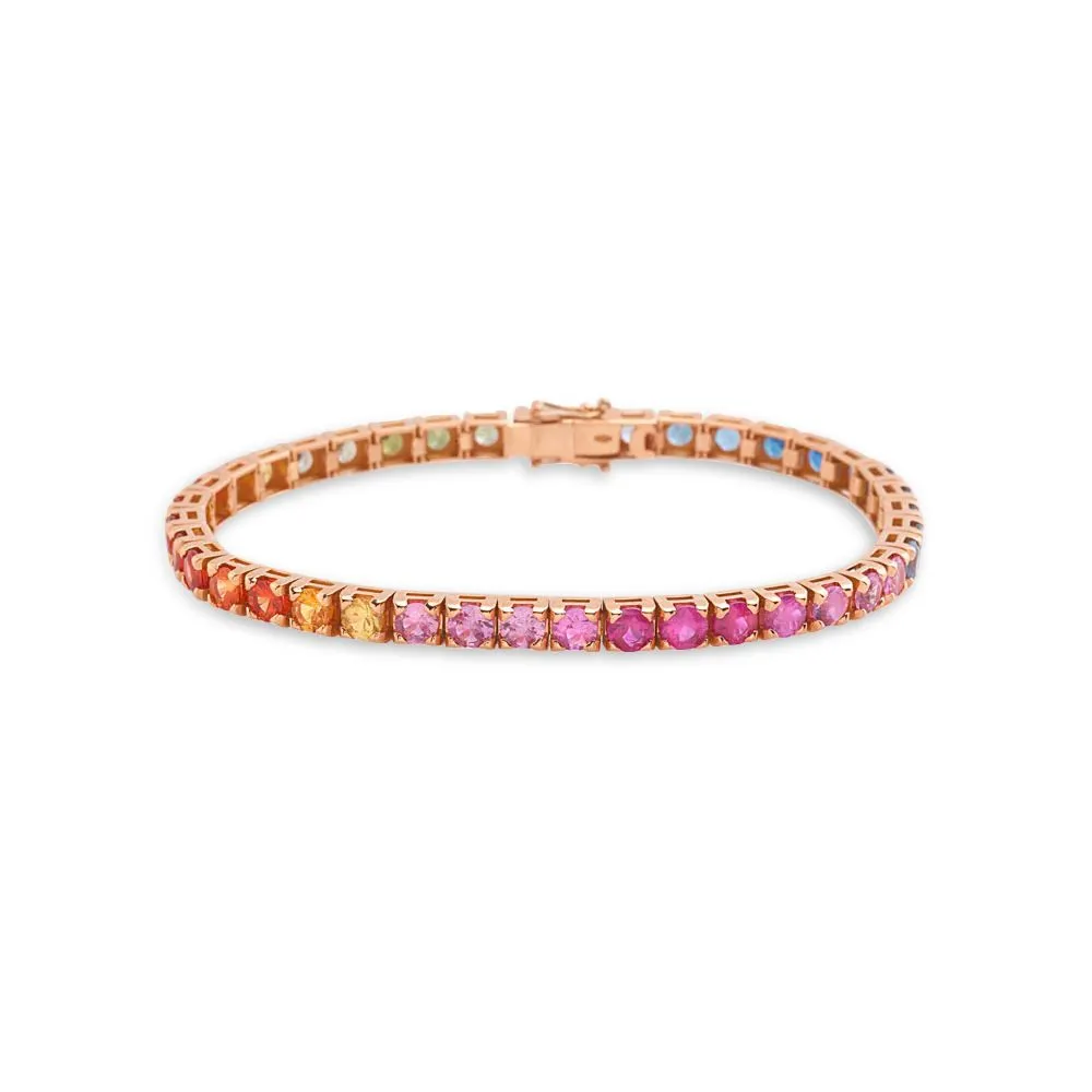 Multicolor Sapphire Tennis Bracelet (14.00 ct.) 4-Prong Setting in 18K Gold, Made In Italy