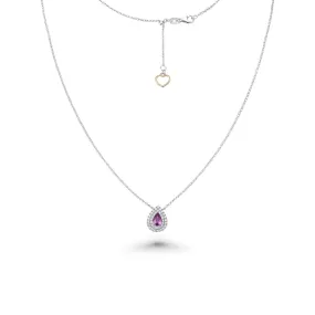 Pear Shape Pink Sapphire With Diamond Halo Necklace (0.73 ct.) in 18K Gold