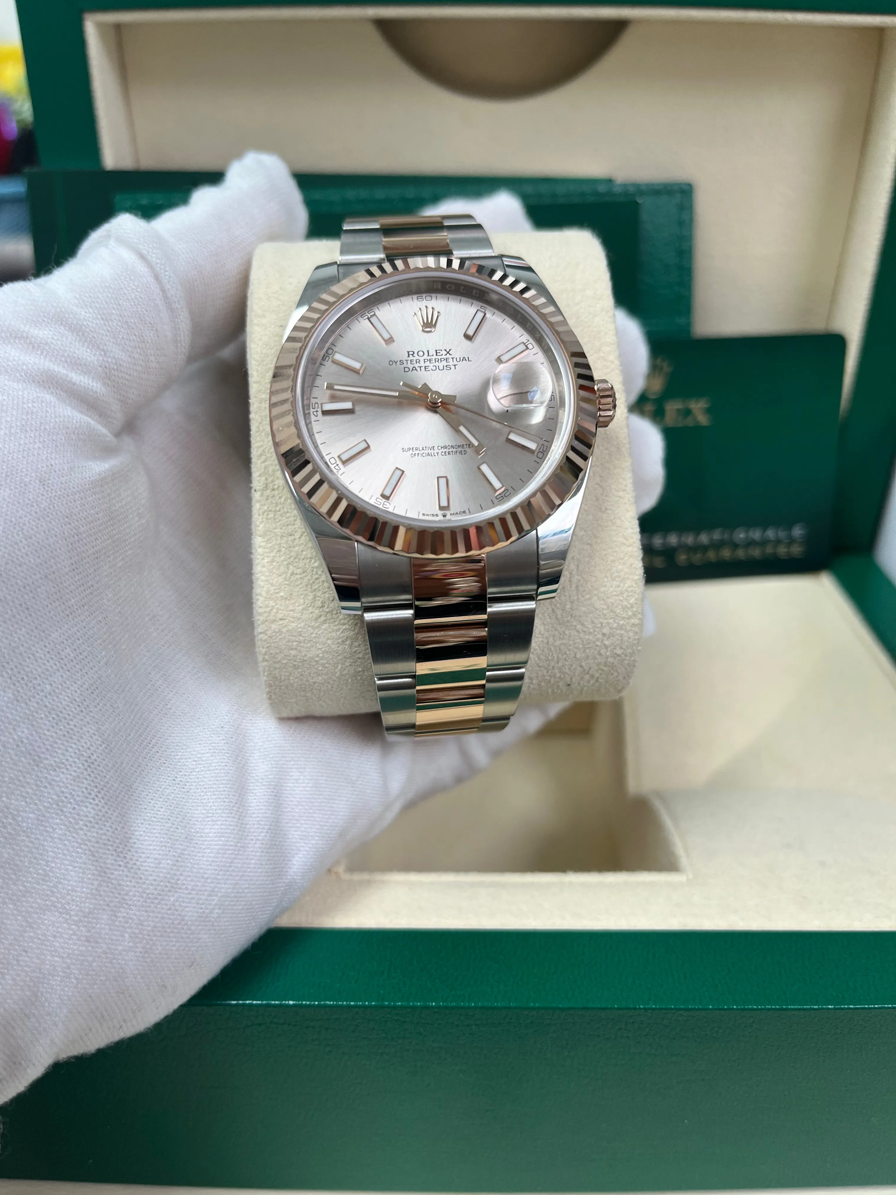 Rolex Steel and Everose Rolesor Datejust 41 Watch - Fluted Bezel - Sundust Index Dial - Oyster Bracelet