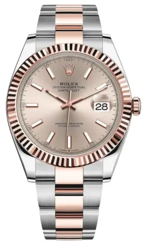 Rolex Steel and Everose Rolesor Datejust 41 Watch - Fluted Bezel - Sundust Index Dial - Oyster Bracelet