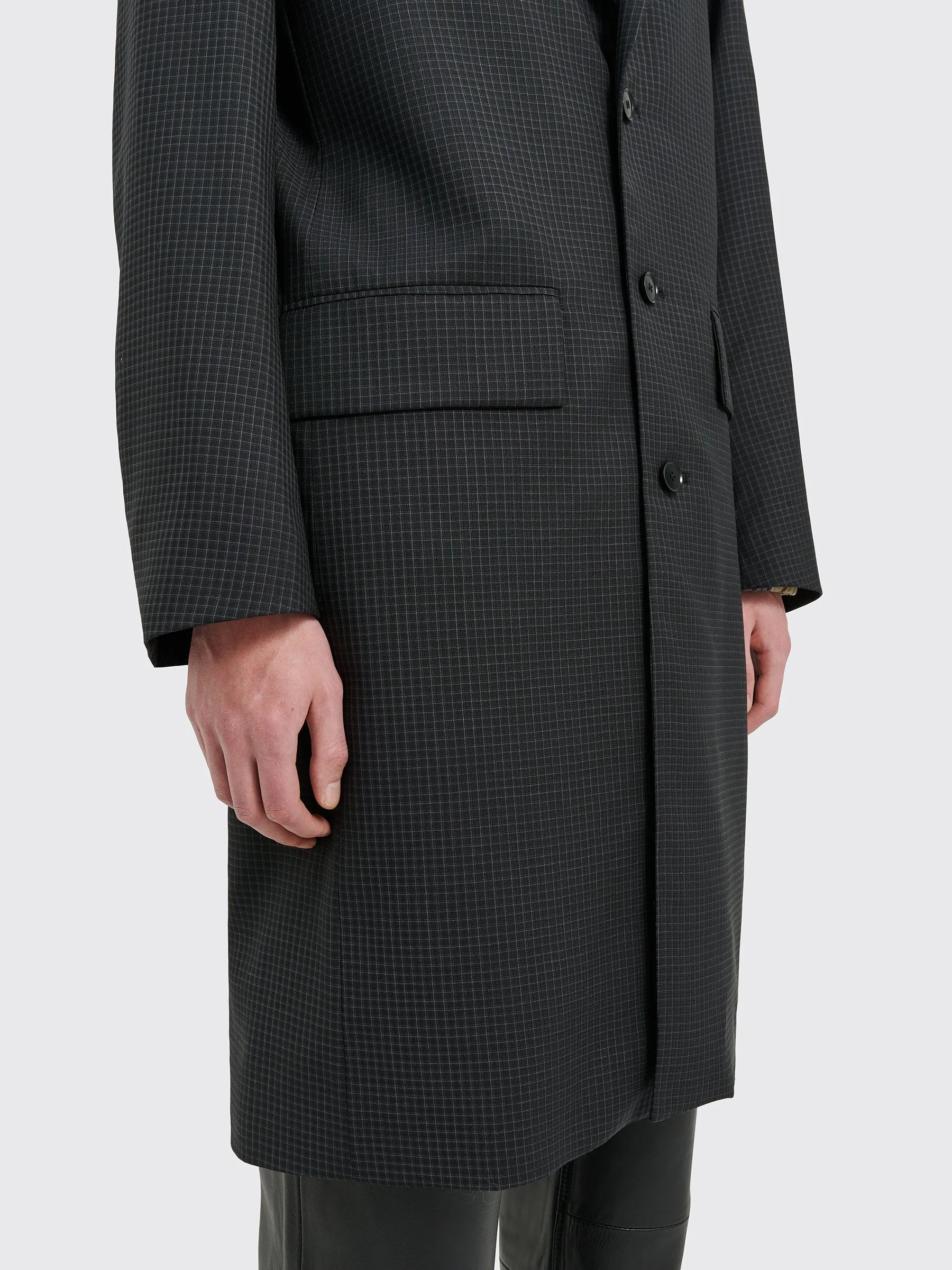 TRS BIEN everywear Peak Lapel Coat Virgin Wool Black Check