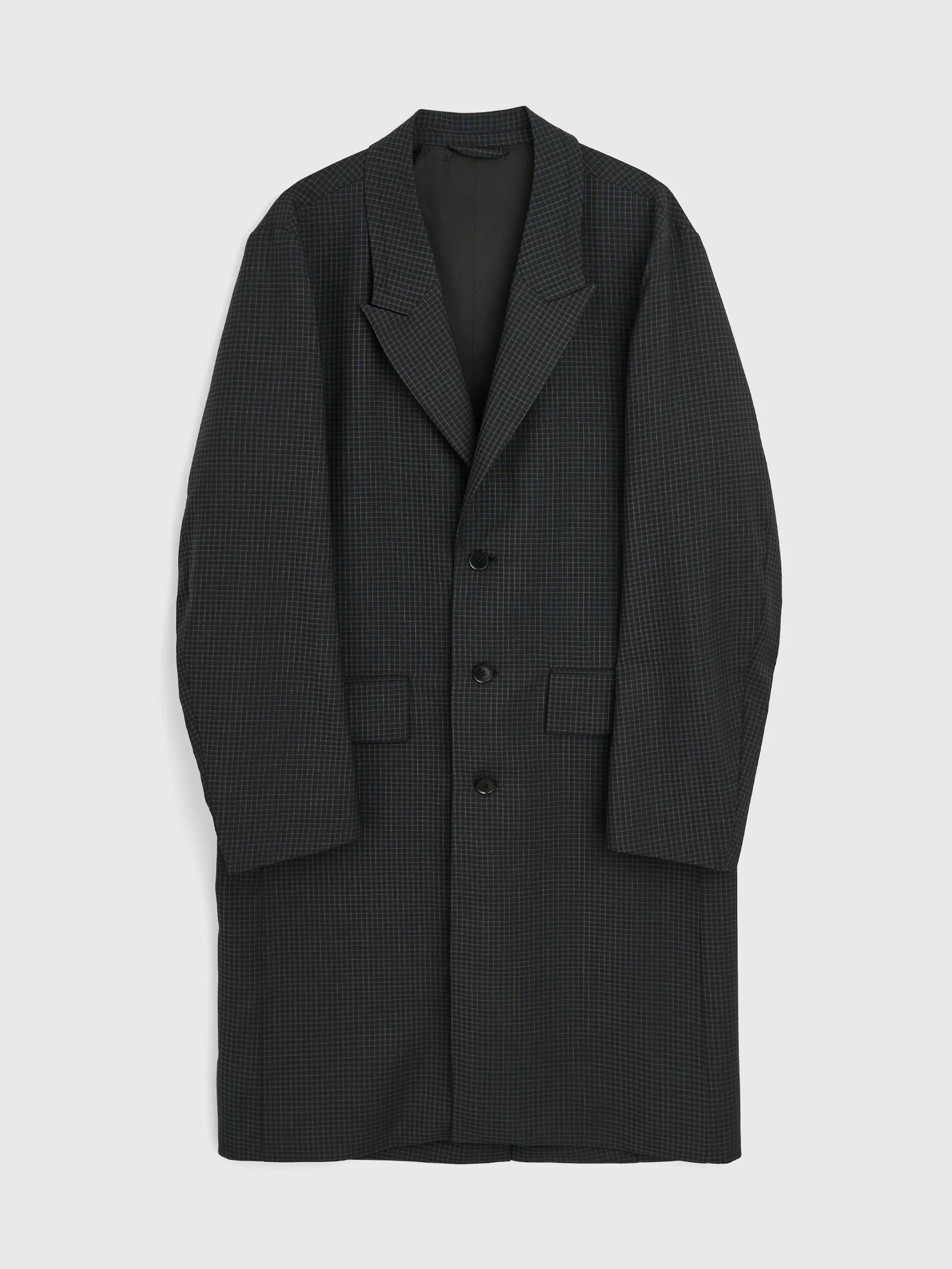 TRS BIEN everywear Peak Lapel Coat Virgin Wool Black Check