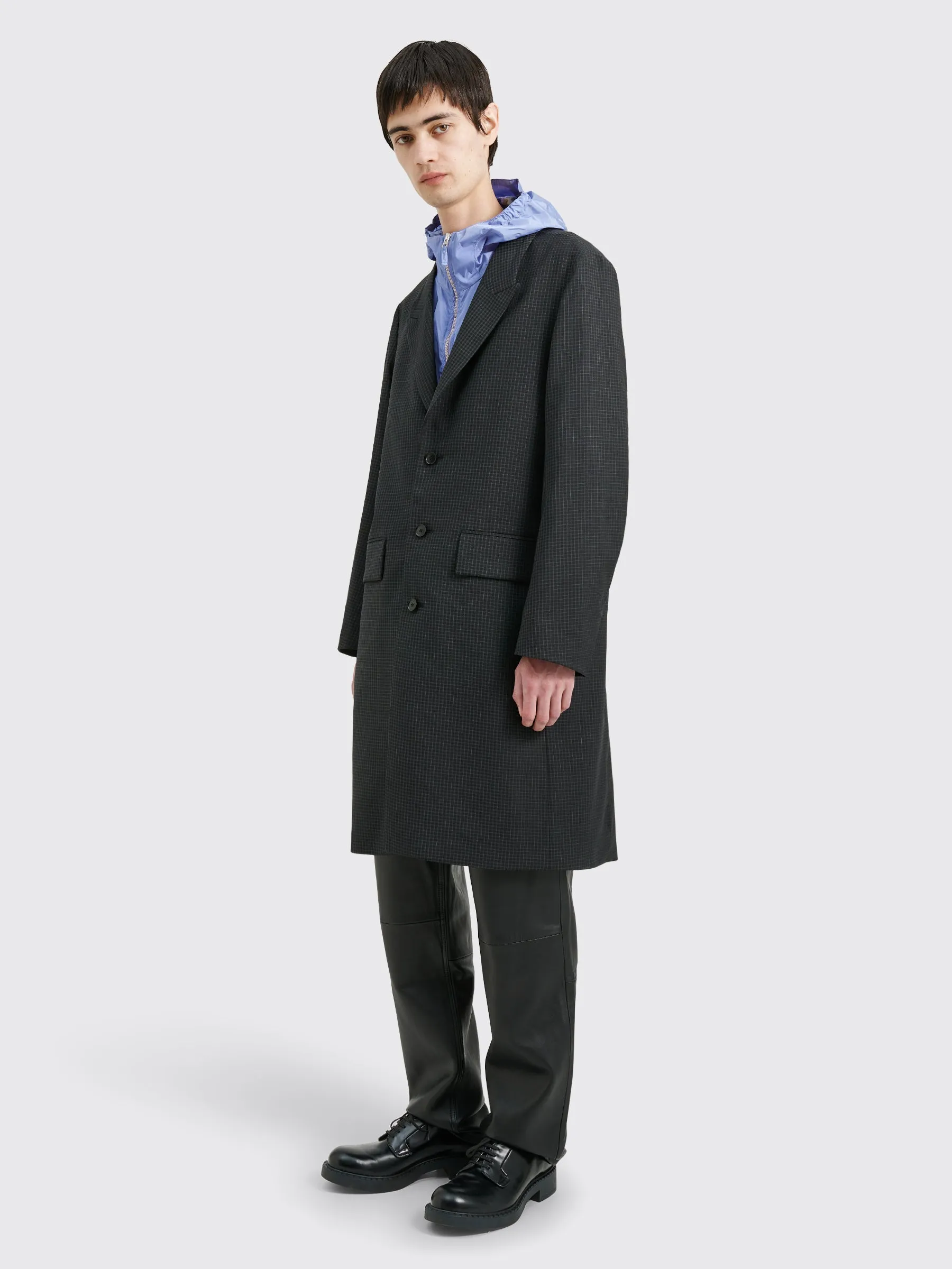 TRS BIEN everywear Peak Lapel Coat Virgin Wool Black Check