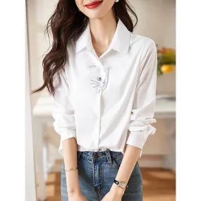 Versatile Kitty Loose-Fit Embroidery Shirt